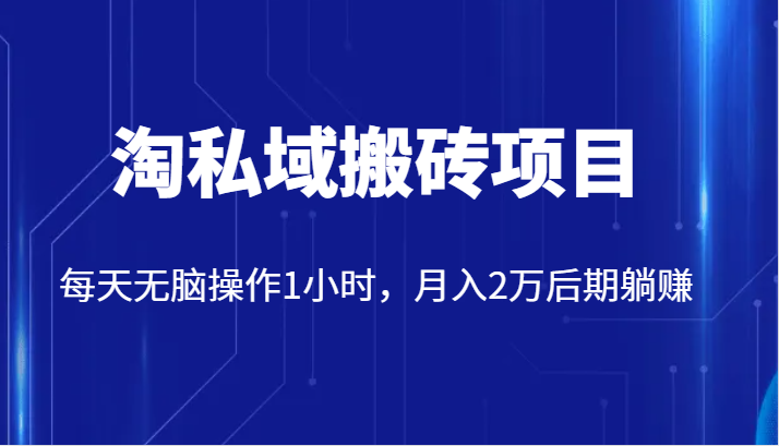 价值2980的淘私域搬砖项目，每天无脑操作1小时，月入2万后期躺赚7666 作者:福缘创业网 帖子ID:103121 